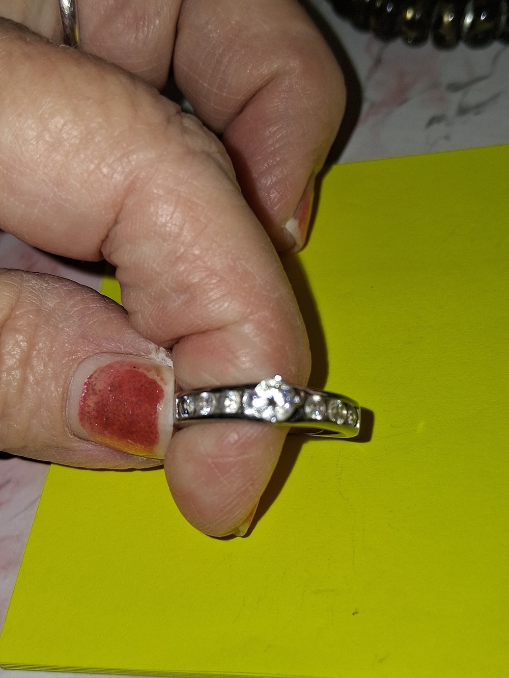 Classic Silver-Tone Diamond Accent Ring - White Stainless